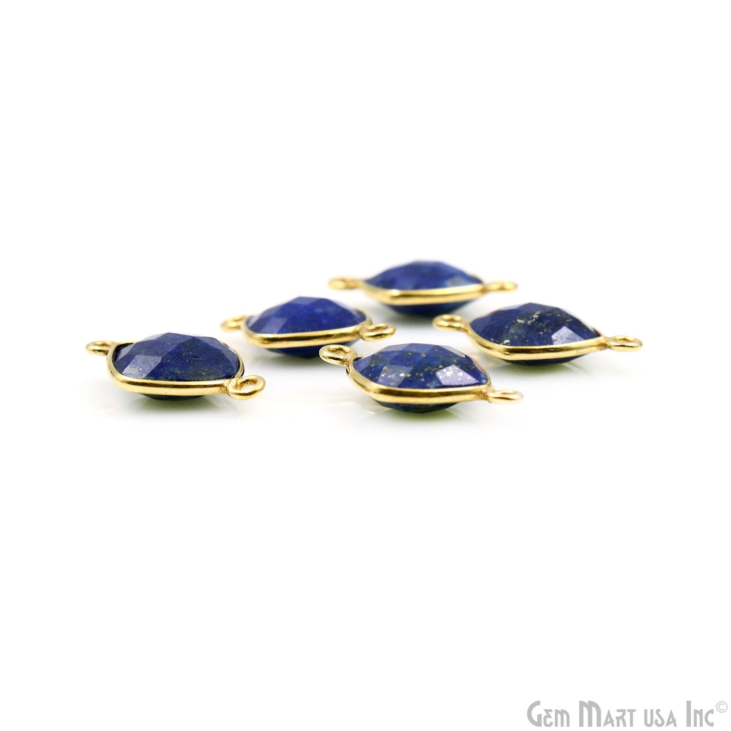 Lapis Cushion 10mm Double Bail Gold Bezel Gemstone Connector