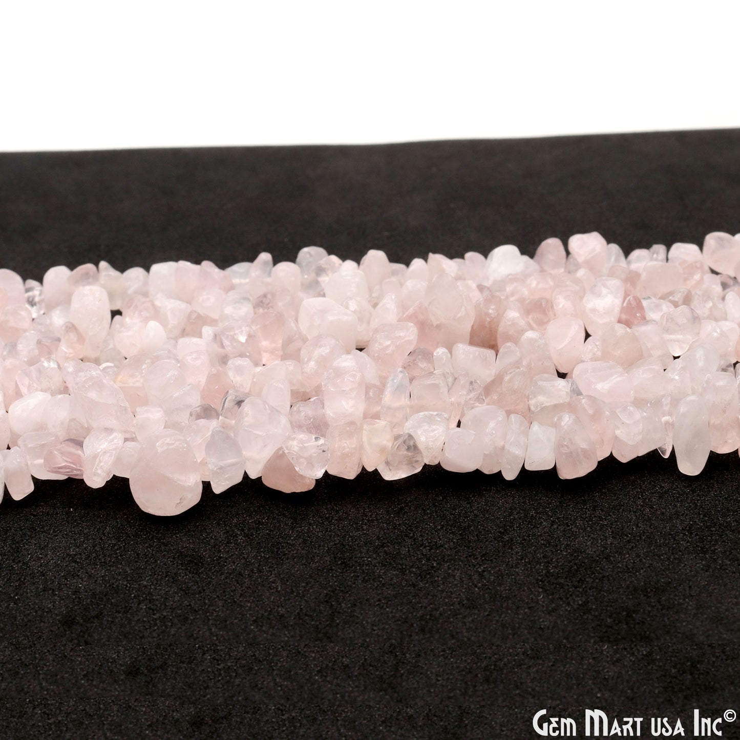 Rose Quartz Chip Beads, 34 Inch, Natural Chip Strands, Drilled Strung Nugget Beads, 7-10mm, Polished, GemMartUSA (CHRQ-70004)