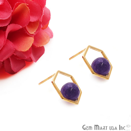 Amethyst Hexagon Shape Gold Finding 16x14mm Gold Plated Earring 1Pair - GemMartUSA