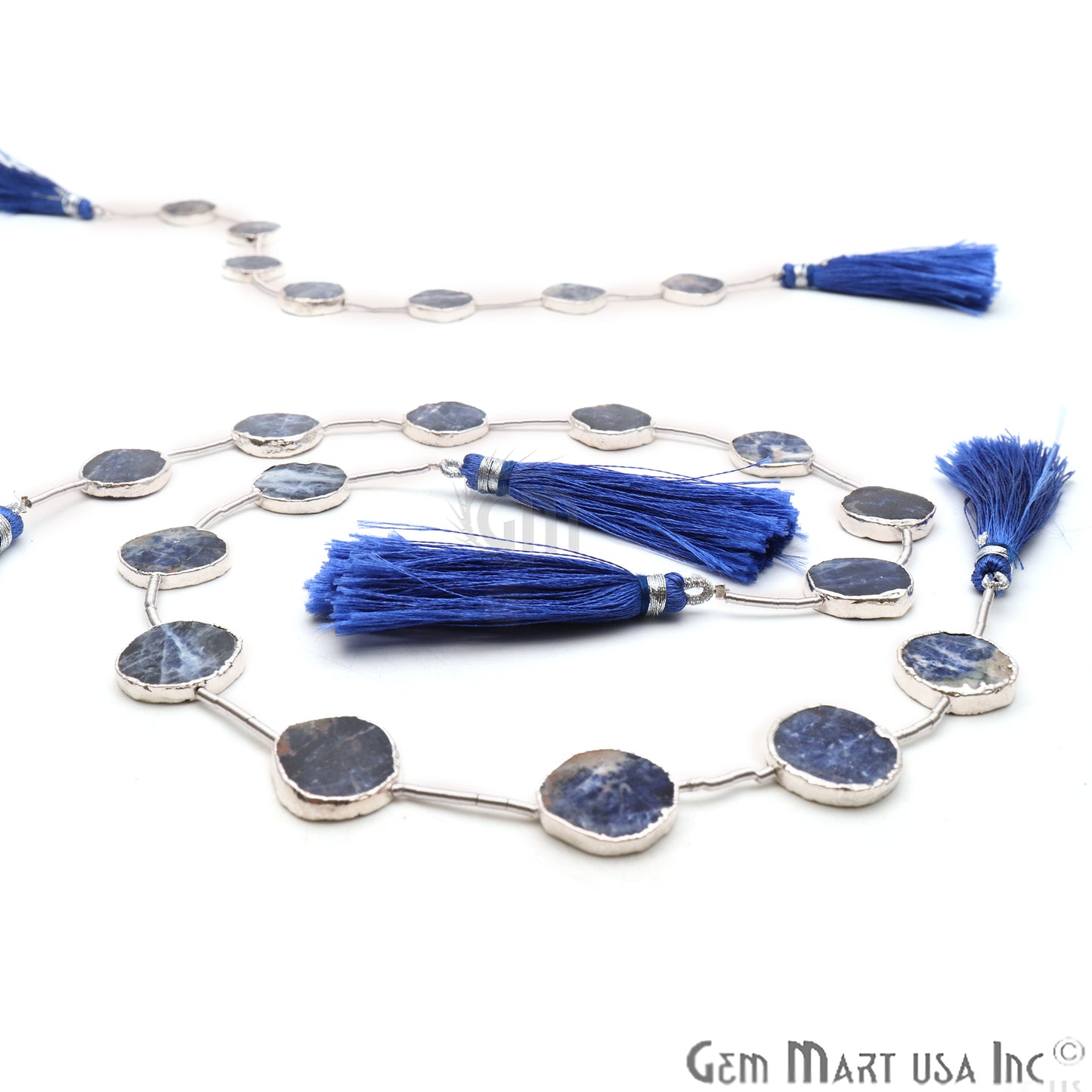 Sodalite Free Form 18x15mm Silver Edged Crafting Beads Gemstone Strands 9INCH - GemMartUSA