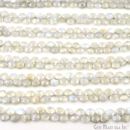 Rainbow Moonstone Heart Beads, 7 Inch Gemstone Strands, Drilled Strung Briolette Beads, Heart Shape, 7mm