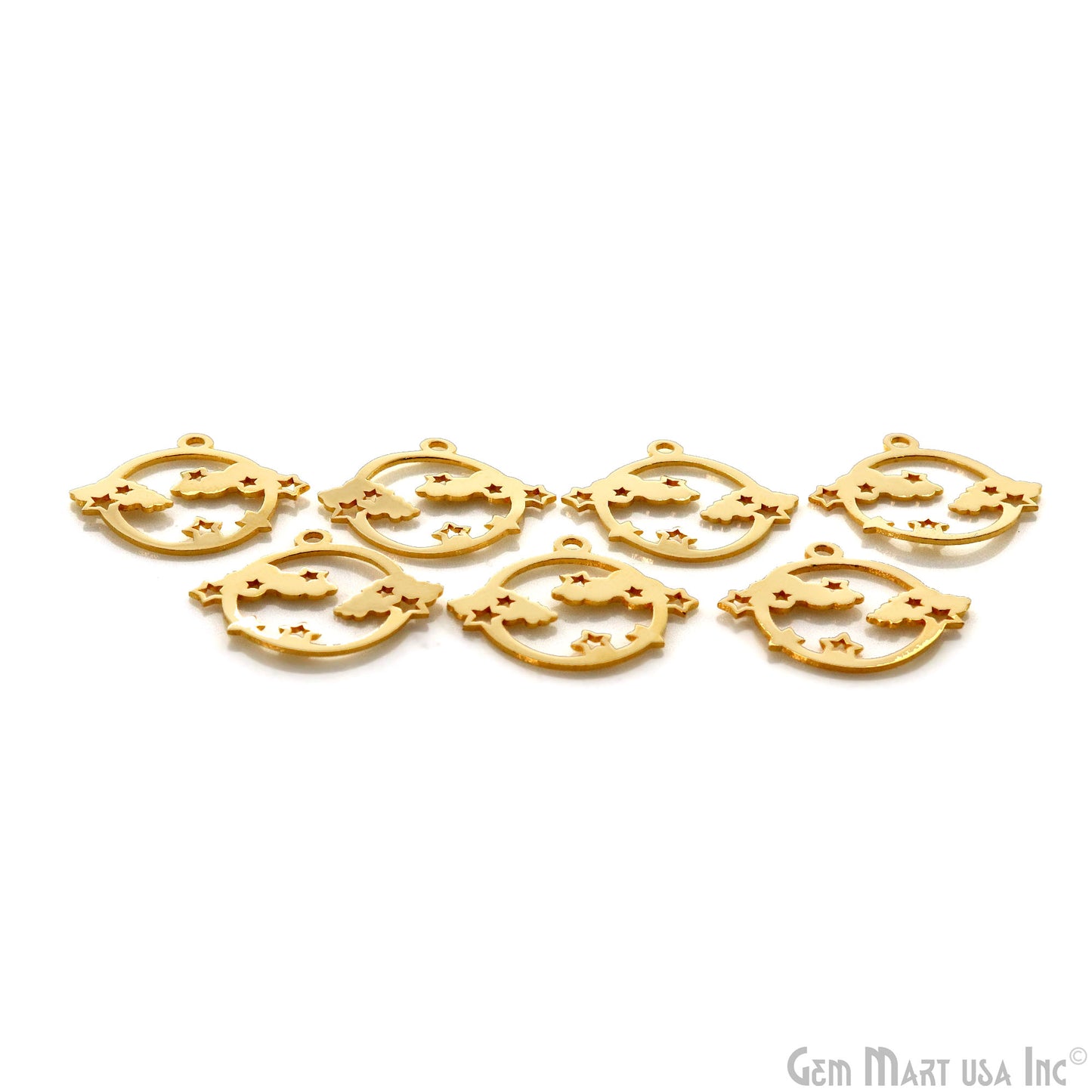 Round Star Charm Laser Finding Gold Plated 20x22mm Charm For Bracelets & Pendants