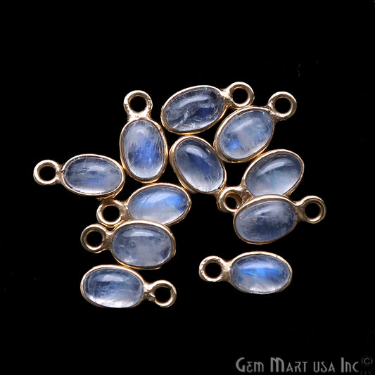 Rainbow Moonstone 6x4mm Oval Gold Plated Cabochon Gemstone Connector - GemMartUSA