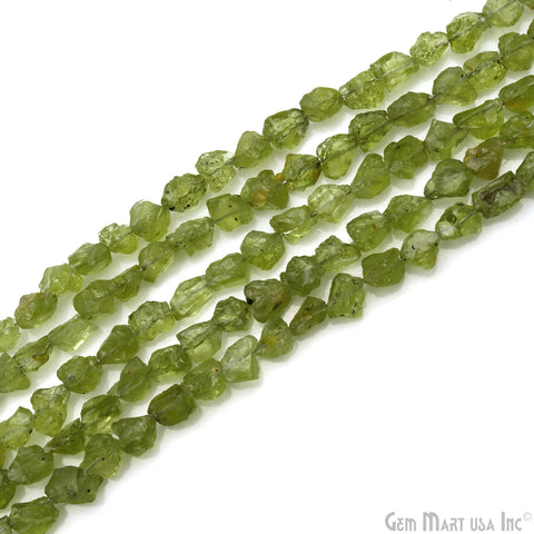 Peridot Rough Beads, 8 Inch Gemstone Strands, Drilled Strung Briolette Beads, Free Form, 7x5mm