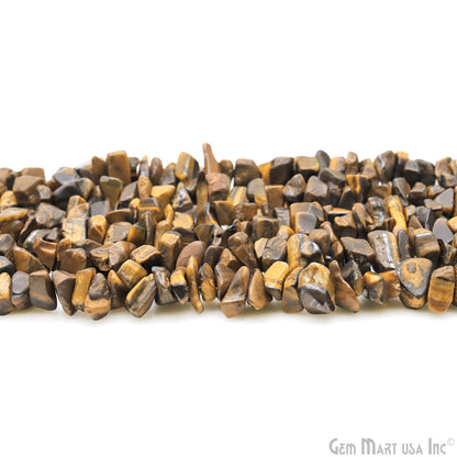 Tiger Eye Chip Beads, 34 Inch, Natural Chip Strands, Drilled Strung Nugget Beads, 7-10mm, Polished, GemMartUSA (CHTE-70004)