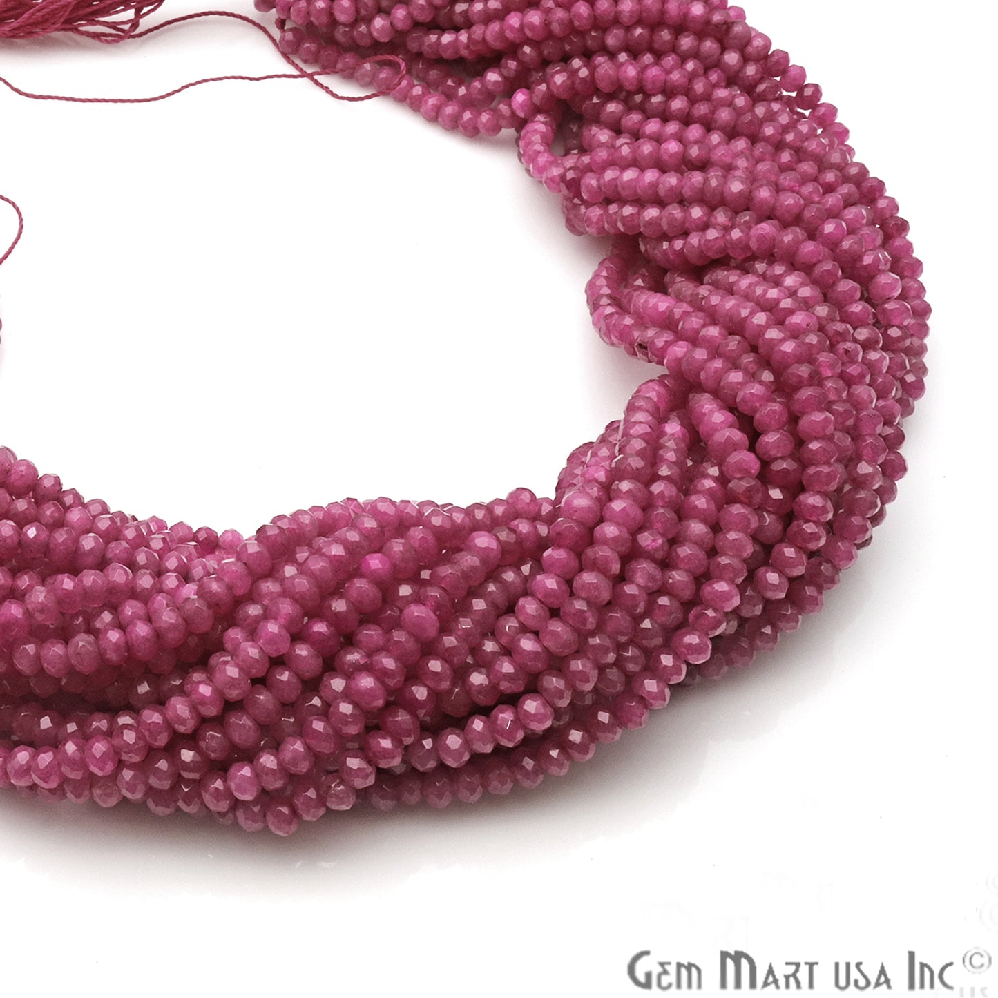 Hot Pink Jade 3-4mm Faceted Rondelle Beads Strands 14Inch - GemMartUSA