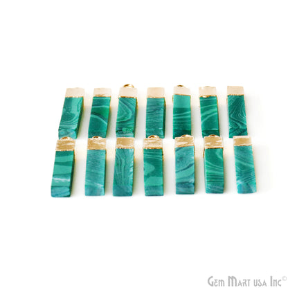 Malachite Rectangle Shape 33x5mm Gold Electroplated Single Bail Connector