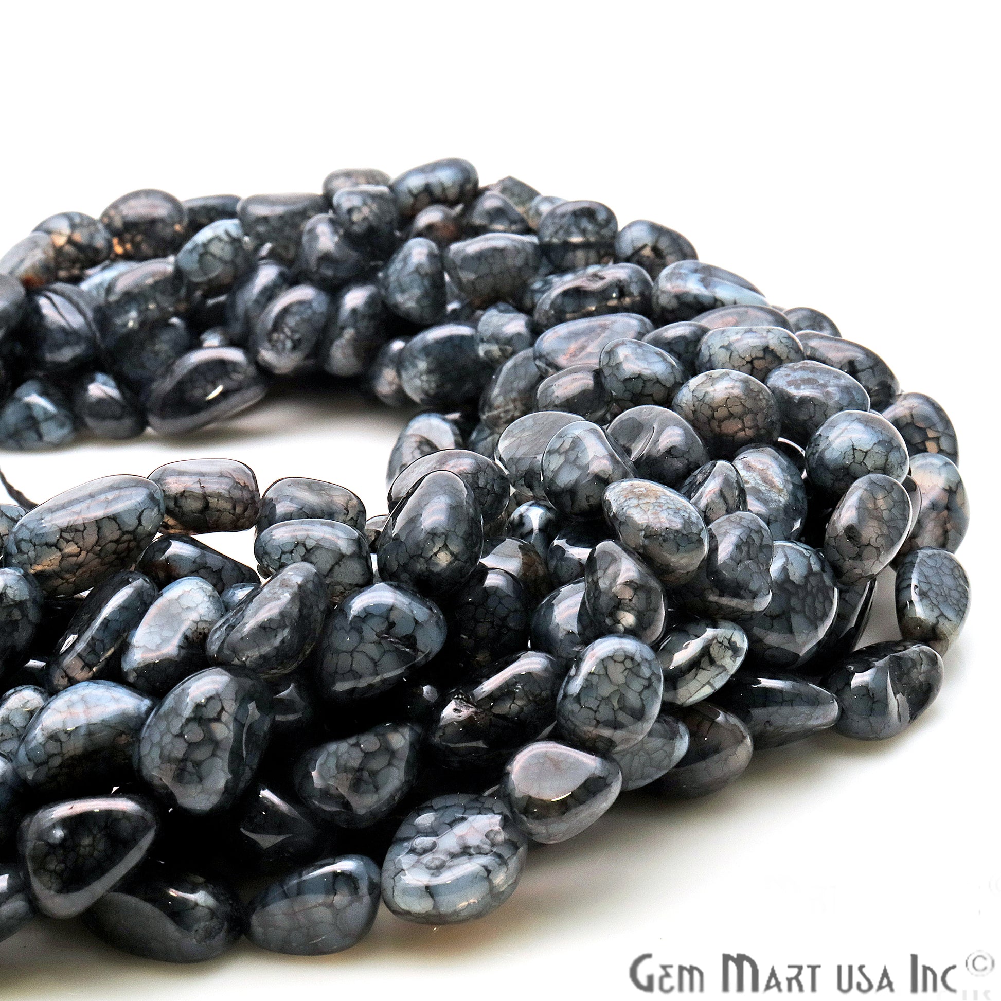 Black Obsidian Jade 13x9mm Tumble Beads Strands 14Inch - GemMartUSA