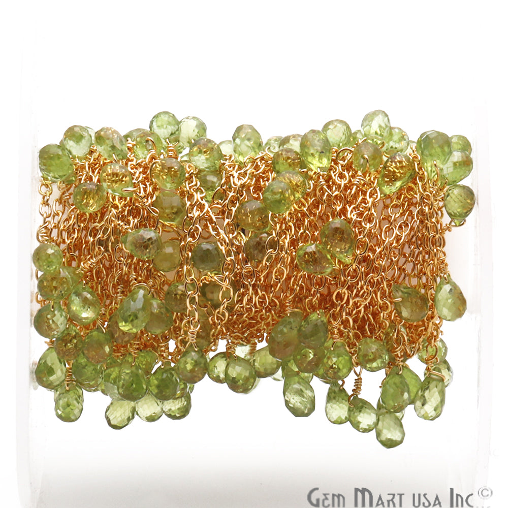 Peridot 5x4mm Beaded Gold Wire Wrapped Dangle Rosary Chain - GemMartUSA