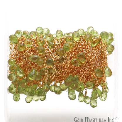 Peridot 5x4mm Beaded Gold Wire Wrapped Dangle Rosary Chain - GemMartUSA