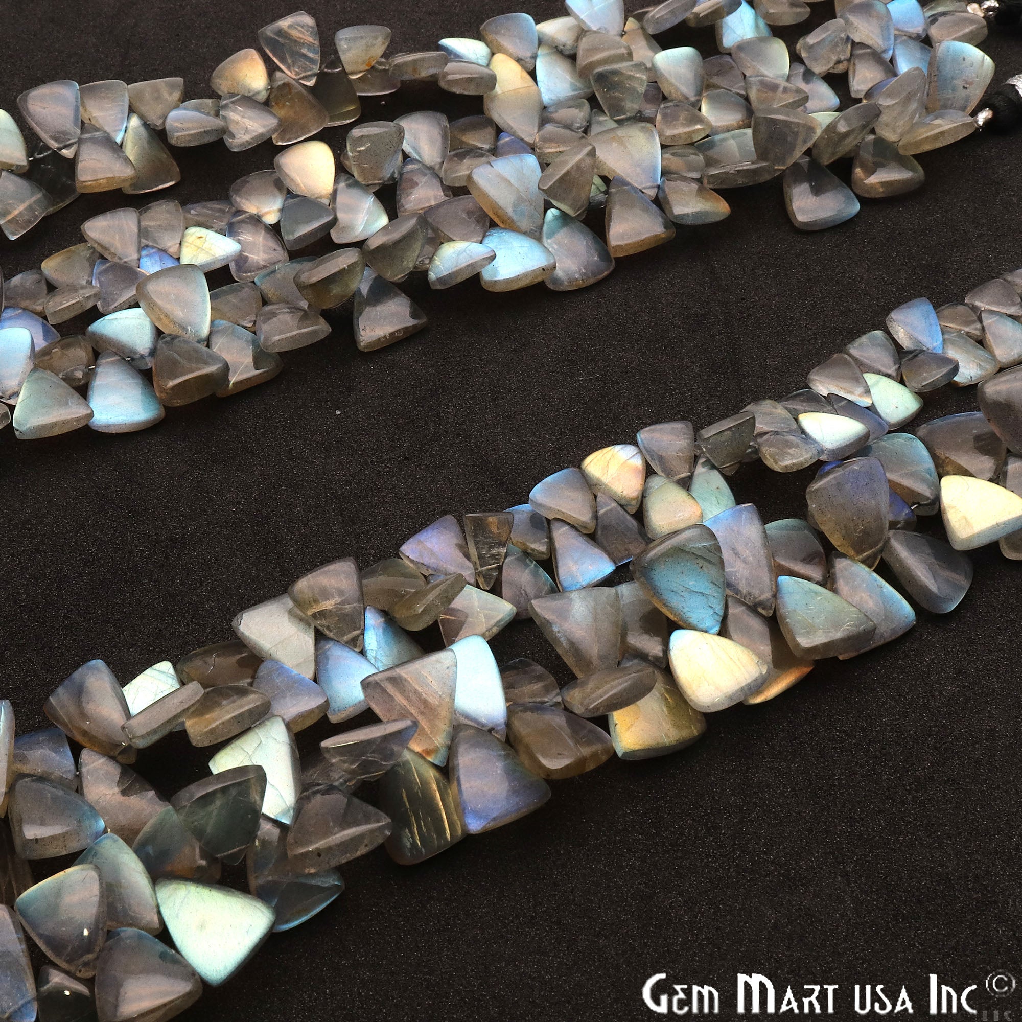 Labradorite Triangle 12x8mm Cabochon Crafting Beads Gemstone Strands 8 Inch - GemMartUSA