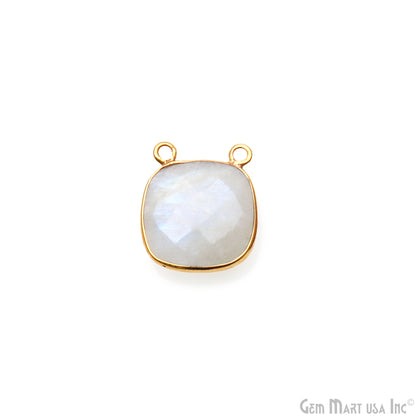 Rainbow Moonstone Cushion 14mm Cat Bail Gold Plated Gemstone Connector