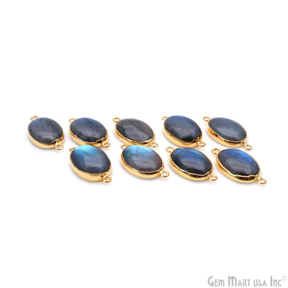 Flashy Labradorite 29x16mm Cabochon Oval Double Bail Gold Electroplated Gemstone Connector