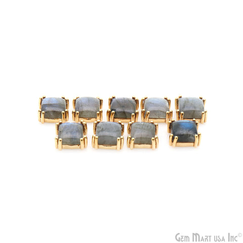 Flashy Labradorite 12x10mm Cabochon Square Prong Gold Setting Single Bail Gemstone Connector