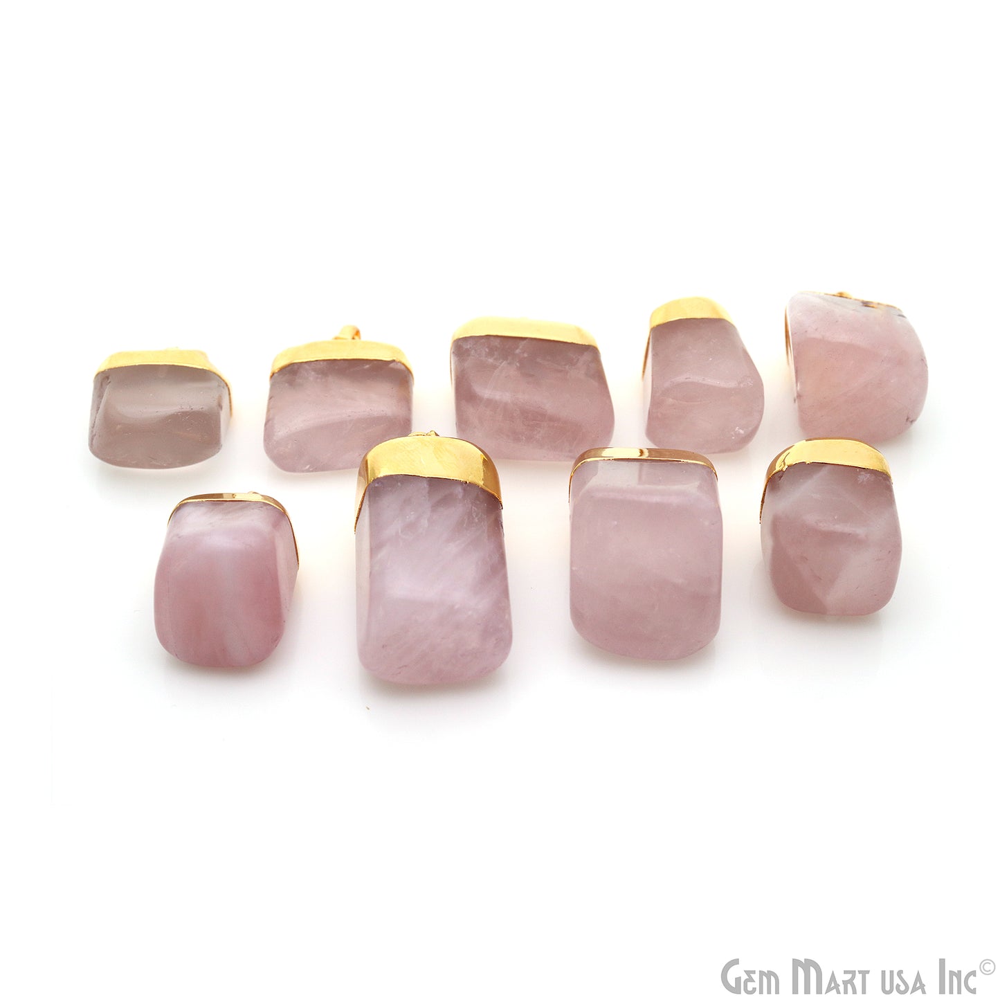 Rose Quartz Tumble 30x18mm Free Form Shape Gold Plated Pendant