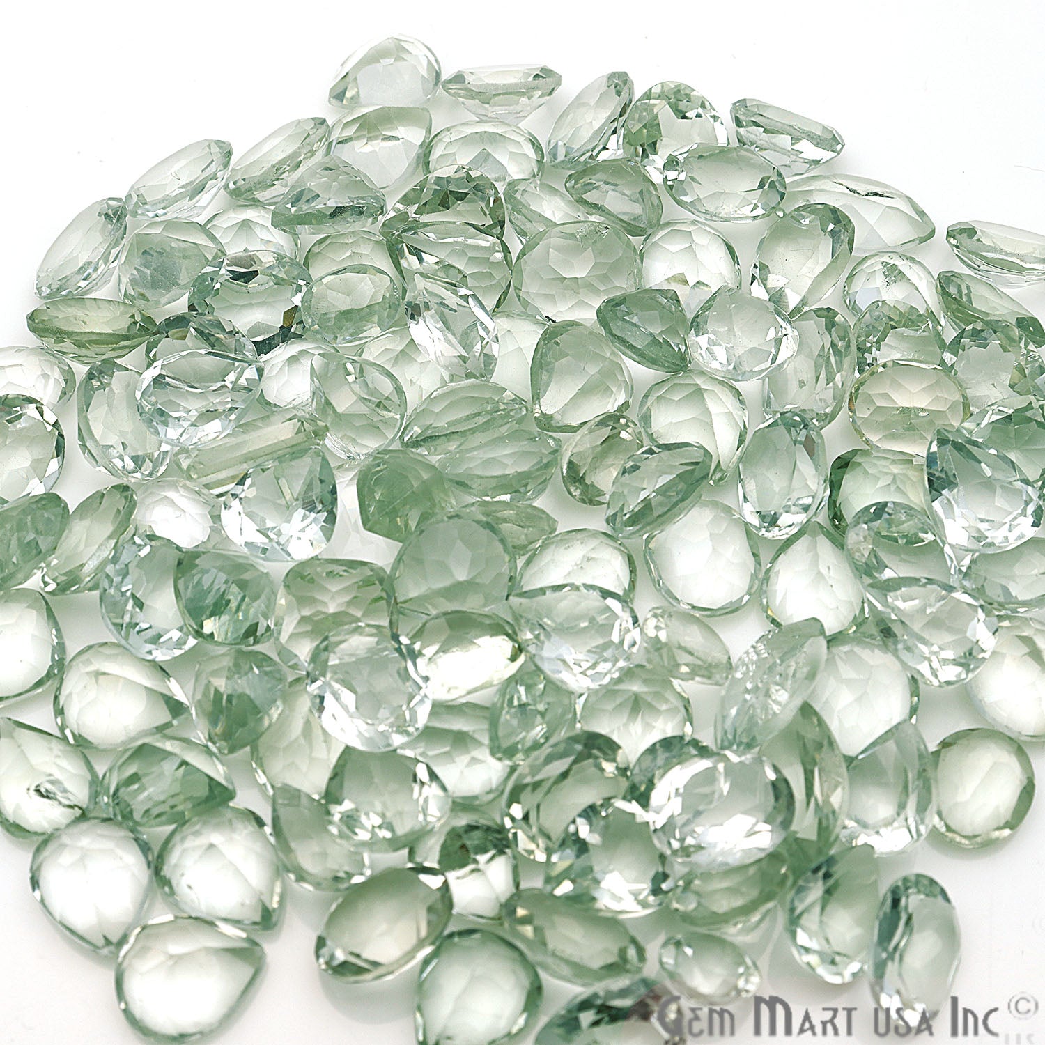 100 Cts Mix Green Amethyst Stones 10-15mm Faceted Precious Loose Gemstones - GemMartUSA