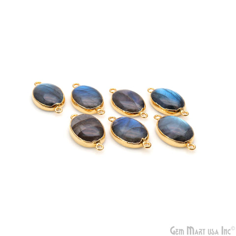 Flashy Labradorite 27x15mm Cabochon Oval Double Bail Gold Electroplated Gemstone Connector