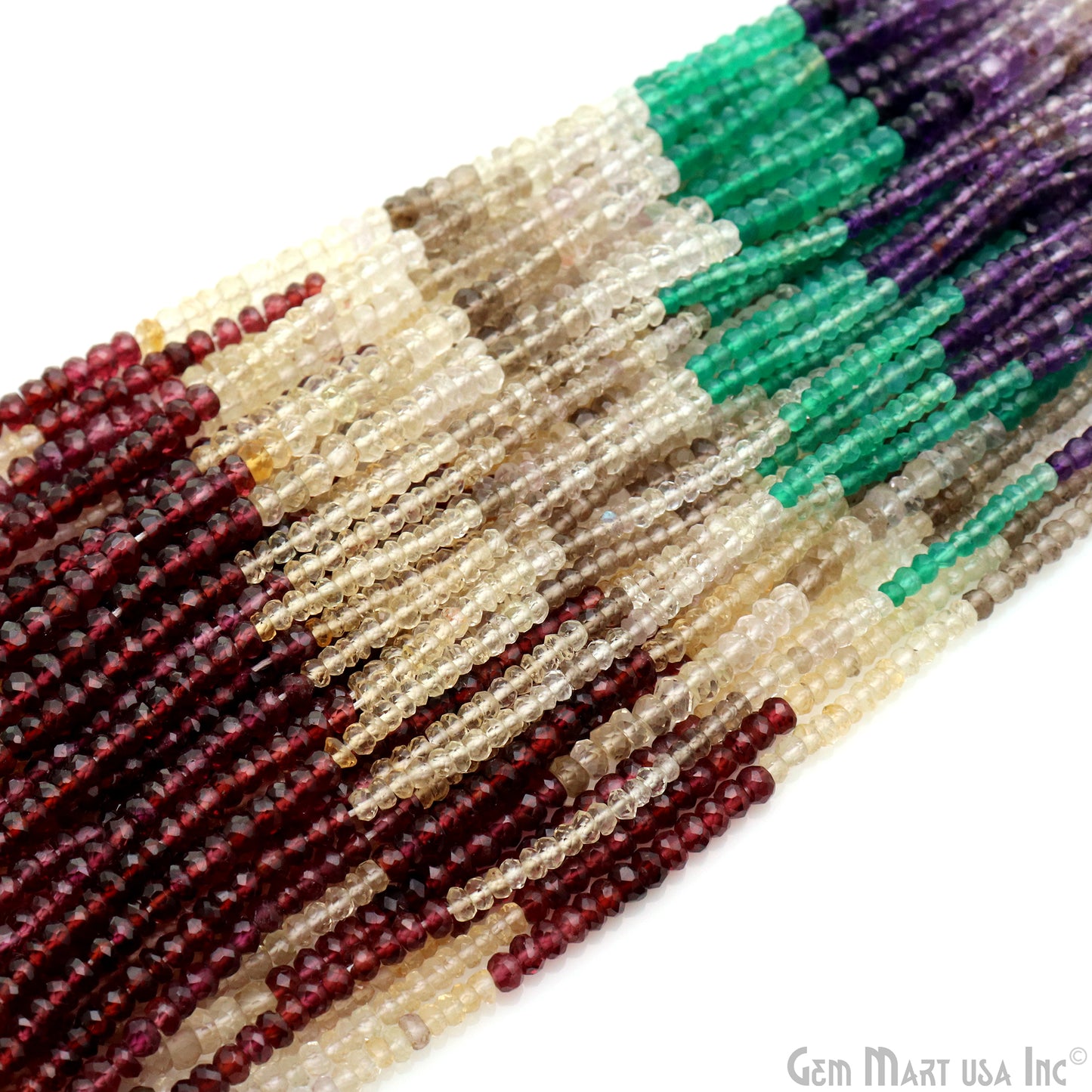 Multi Stone Rondelle Beads, 12.5 Inch Gemstone Strands, Drilled Strung Nugget Beads, Faceted Round, 3-4mm