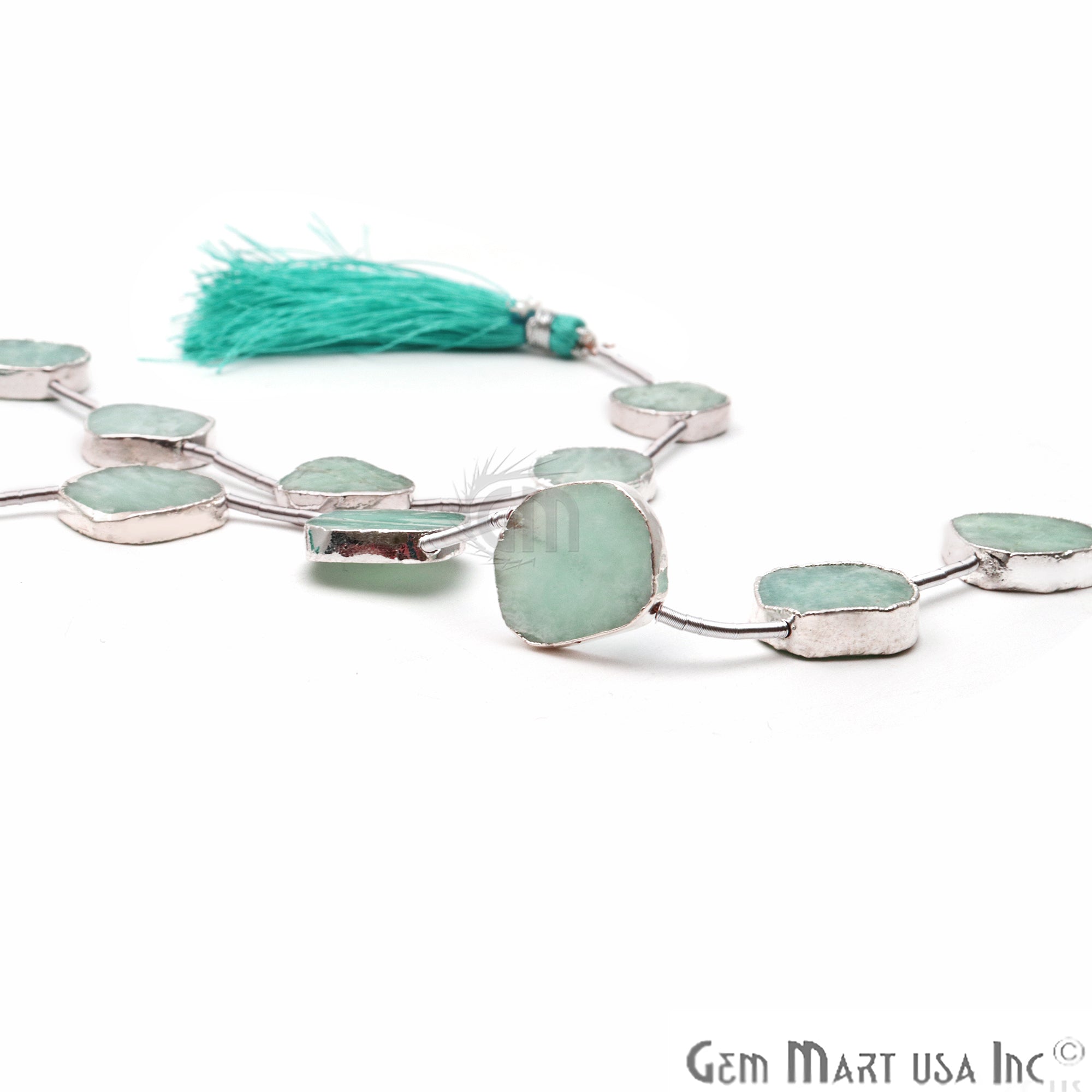 Amazonite Free Form 18x15mm Silver Edged Crafting Beads Gemstone Strands 9INCH - GemMartUSA