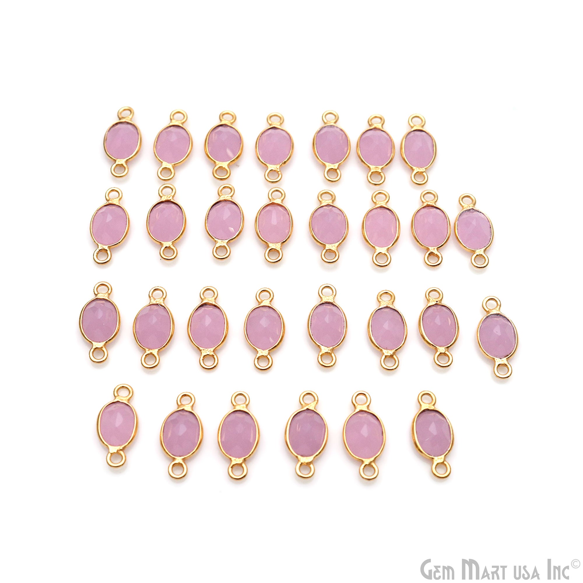Rose Chalcedony Oval 6x8mm Double Bail Gold Bezel Gemstone Connector