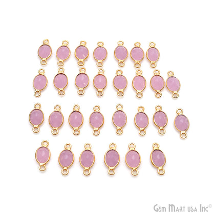 Rose Chalcedony Oval 6x8mm Double Bail Gold Bezel Gemstone Connector