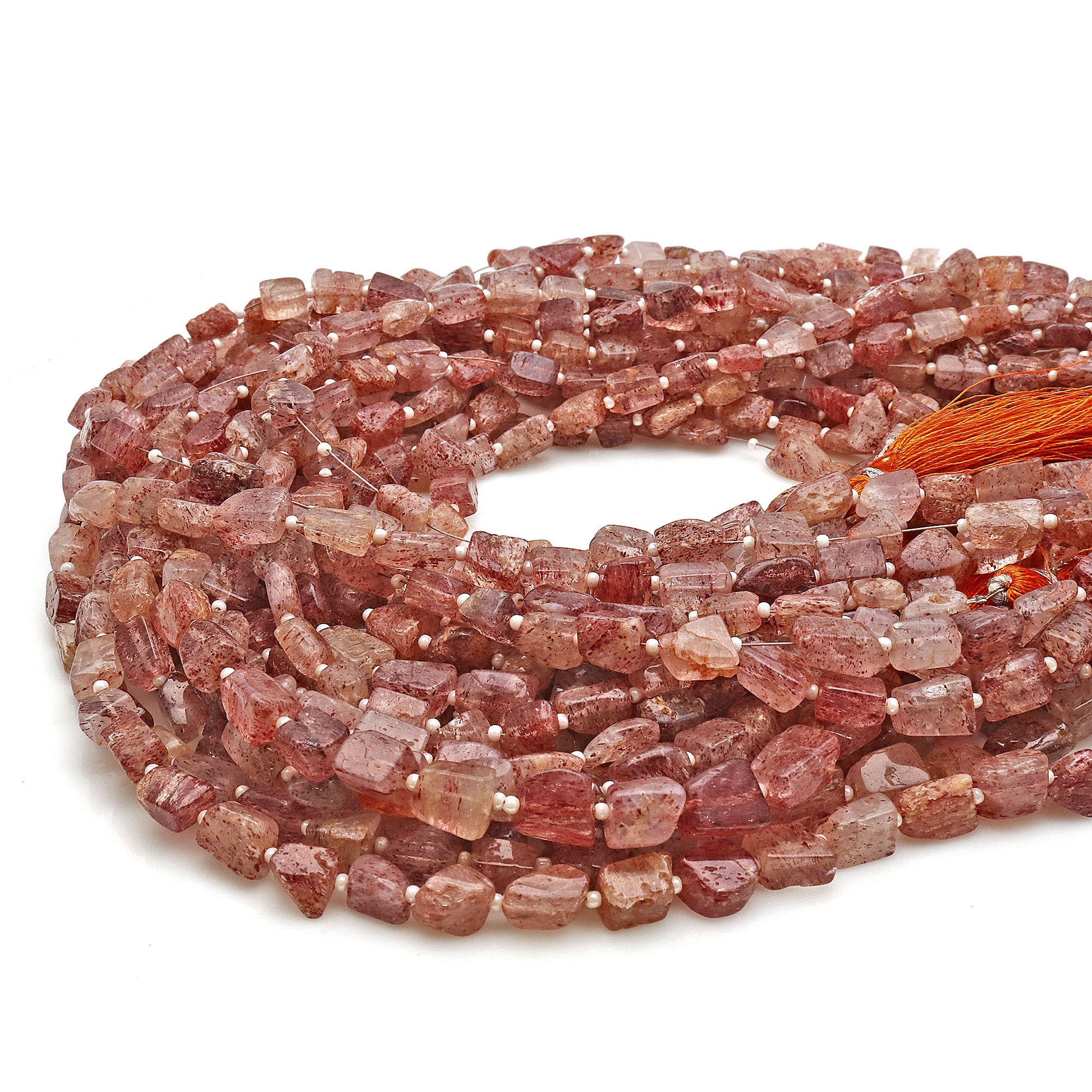 Strawberry Quartz Free Form 9x7mm Tumble Beads Gemstone Strands - GemMartUSA