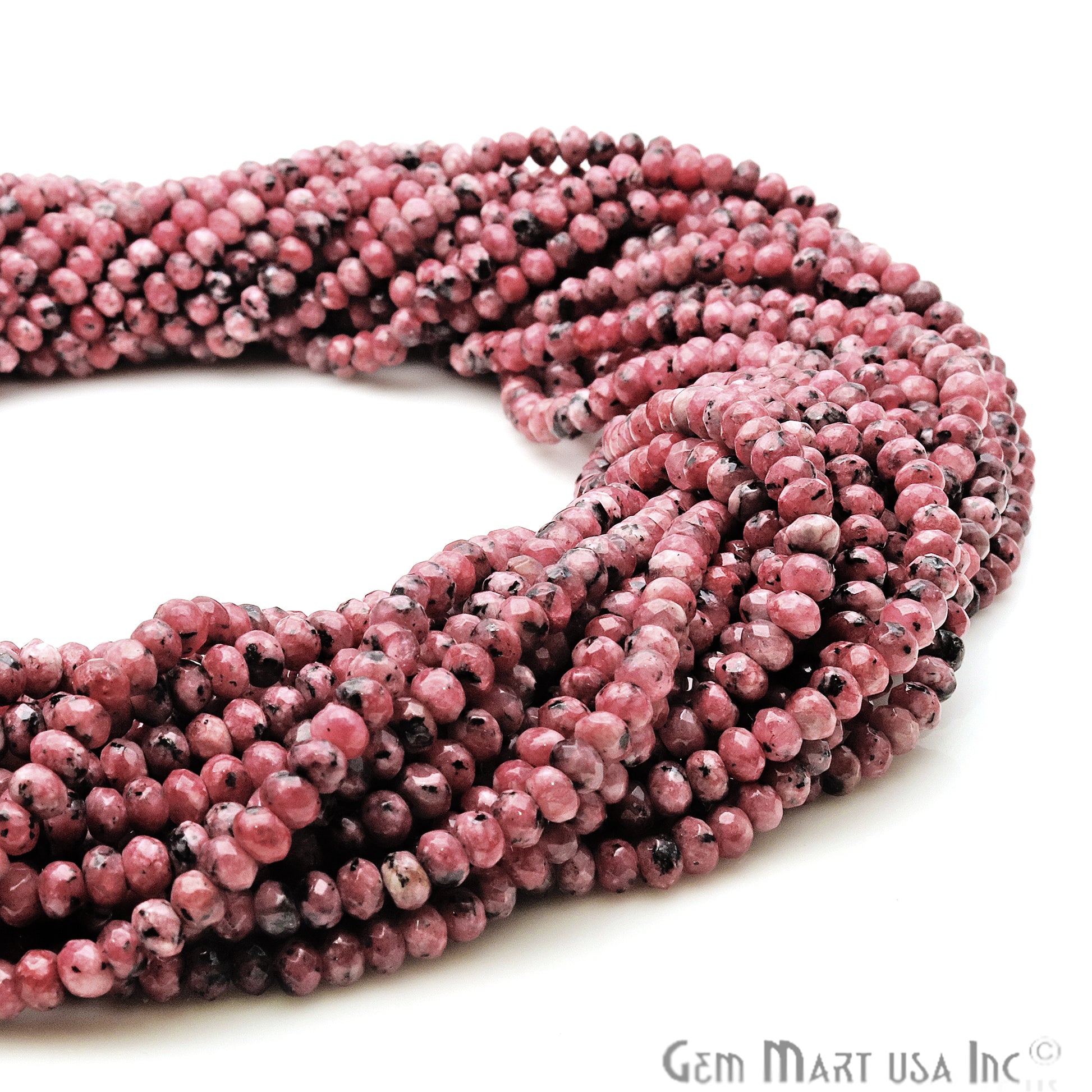 Rhodochrosite Jade 3-4mm Faceted Rondelle Beads Strands 14Inch - GemMartUSA