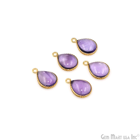 Amethyst Cabochon Pears 10x12mm Single Bail Gold Plated Twisted Design Bezel Connector