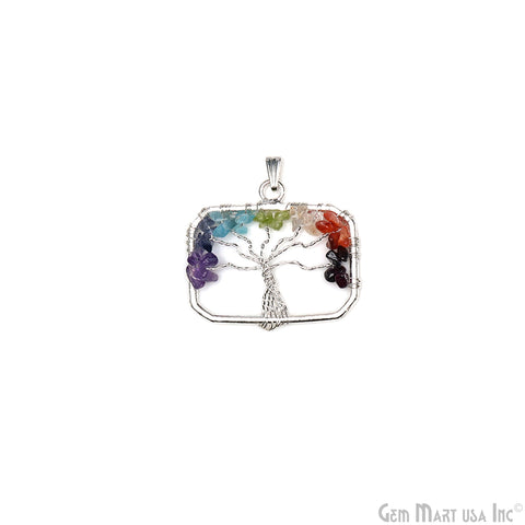 Multi Color Tree Of Life 45x29mm Silver Wire Wrapped RectAngel Shape Pendant