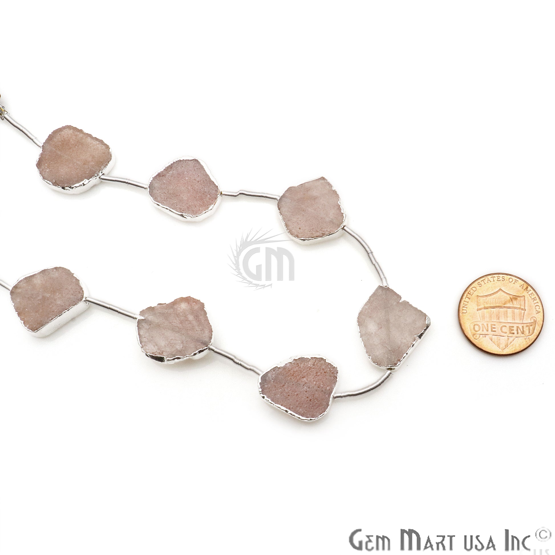 Strawberry Quartz Free Form 18x15mm Silver Edged Crafting Beads Gemstone Strands 9INCH - GemMartUSA