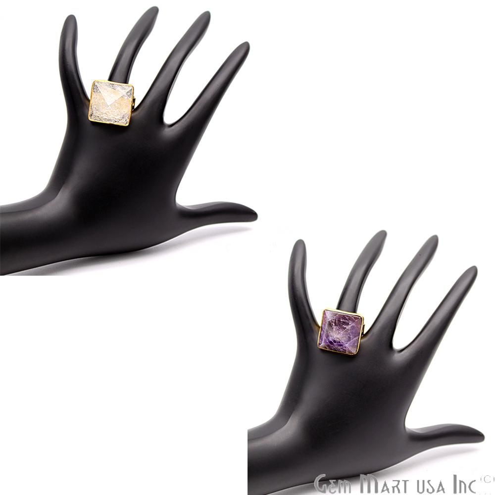 Gold Plated, Pyramid Shape, Adjustable Ring, Gemstone Healing Stackable Ring (CHPR-8) - GemMartUSA