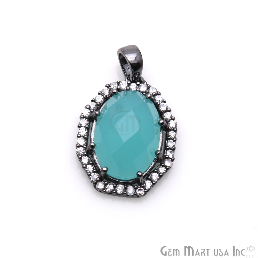 Chalcedony Pendants, Bracelets Charms, Cubic Zircon Pave Diamond, Oval Pendant (50121) - GemMartUSA