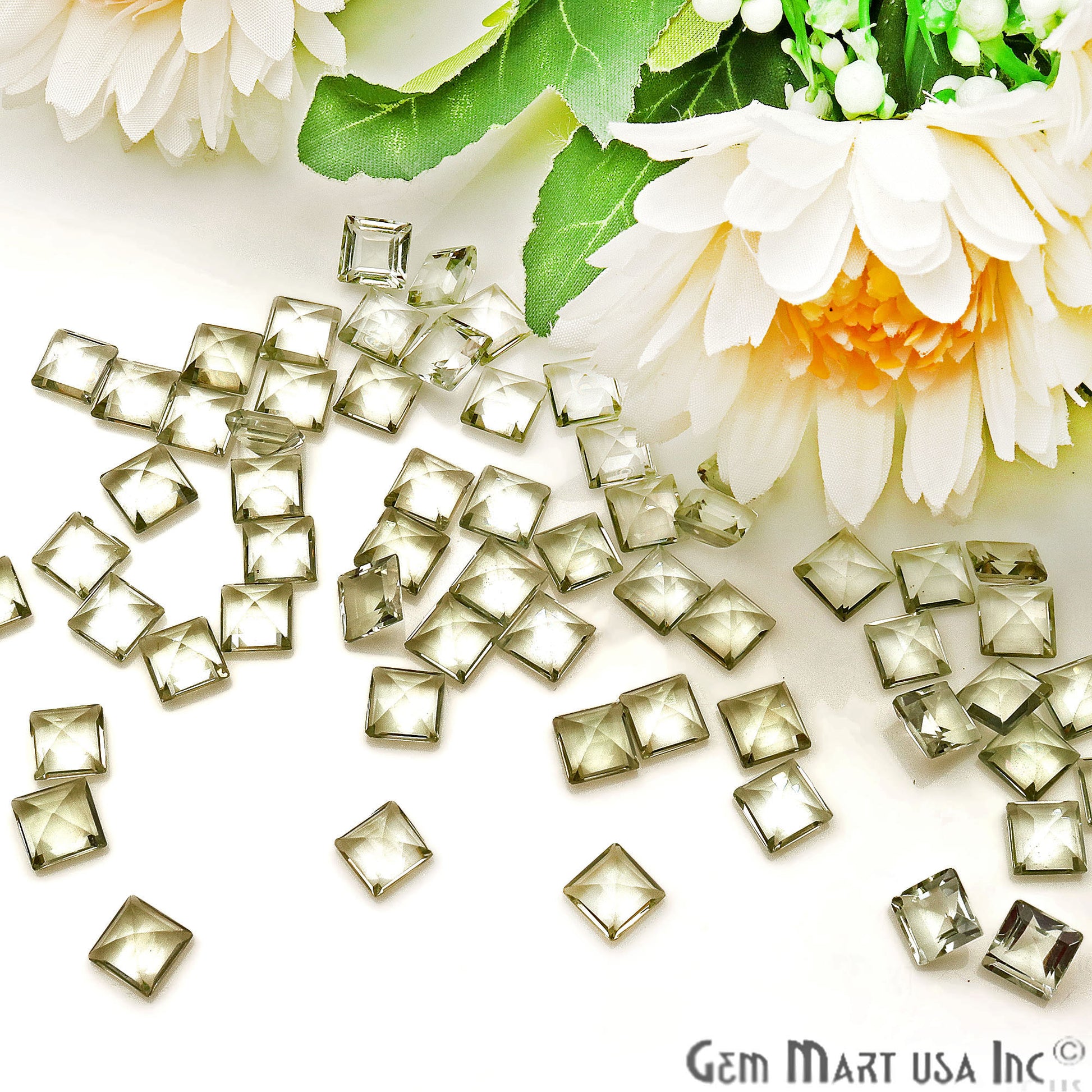 Green Amethyst Square Shape 7mm Faceted Loose Gemstone - GemMartUSA