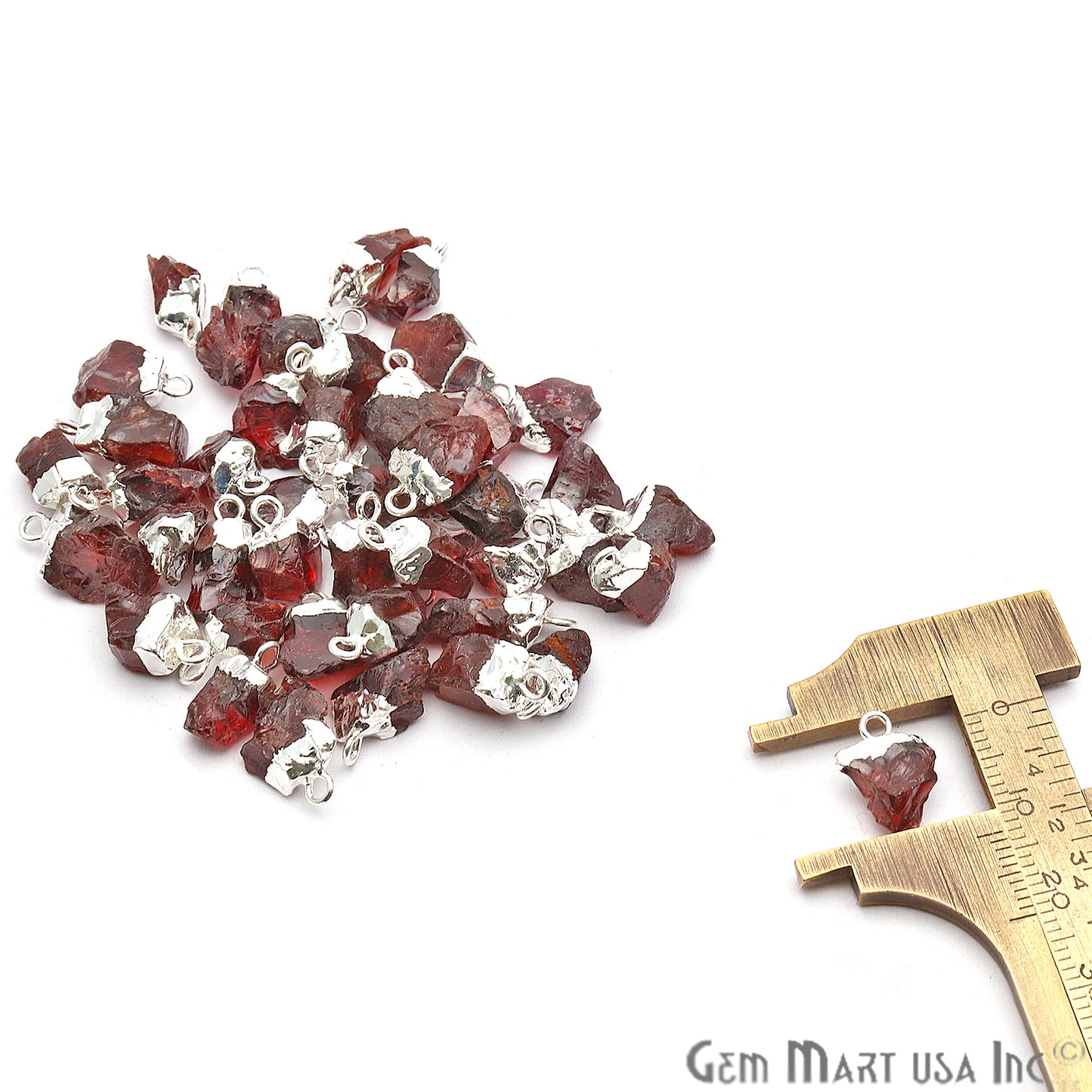 Rough Garnet Gemstone 17x11mm Organic Silver Edged Connector - GemMartUSA