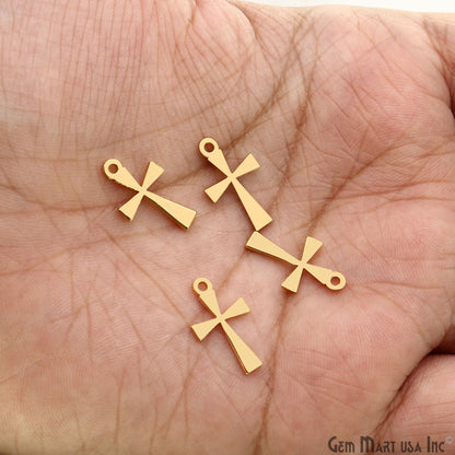 Cross Gold Laser Finding 9x16mm Gold Plated Charm For Bracelets & Pendants