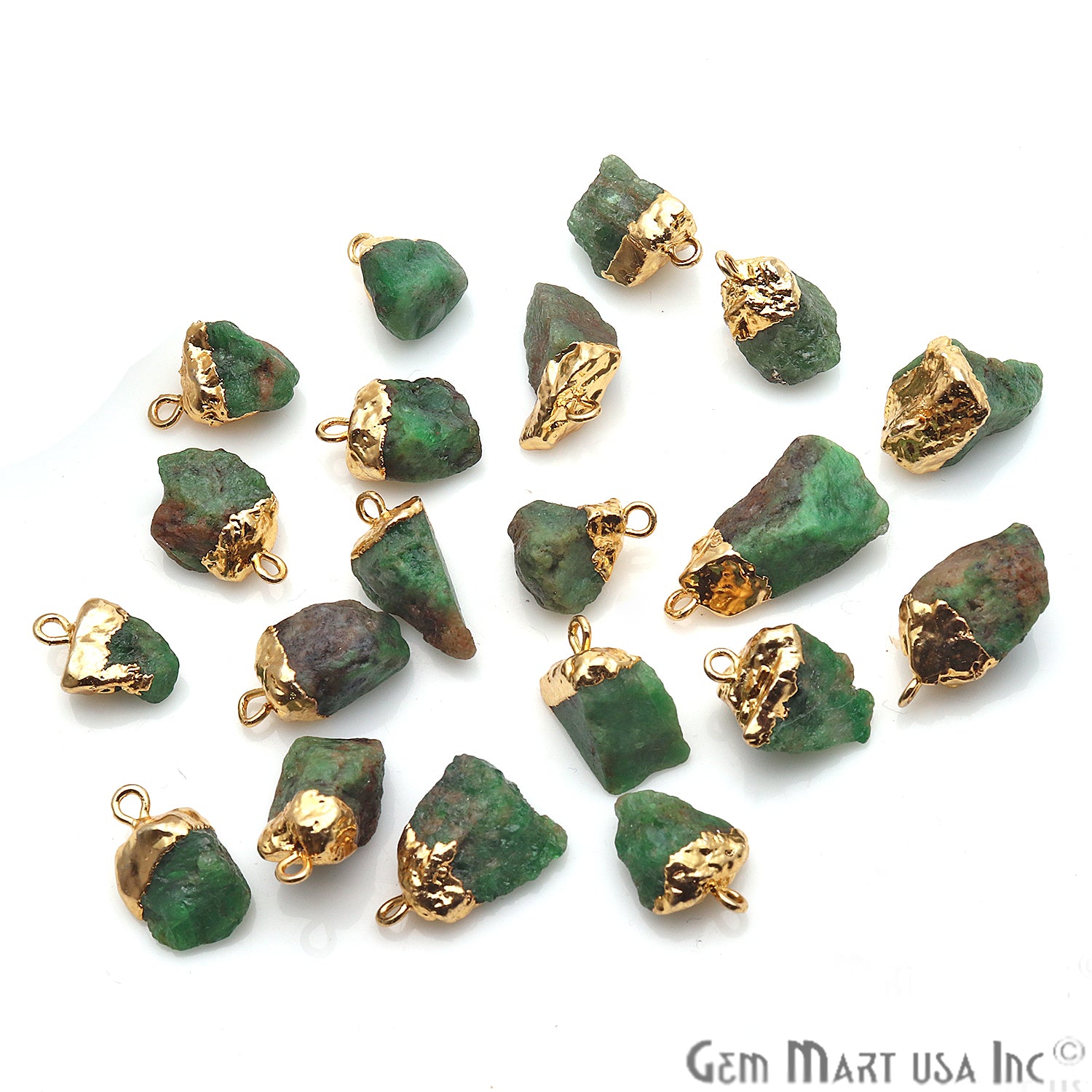 Rough Emerald Gemstone 12x16mm Gold Edged Bracelets Charm Connector - GemMartUSA