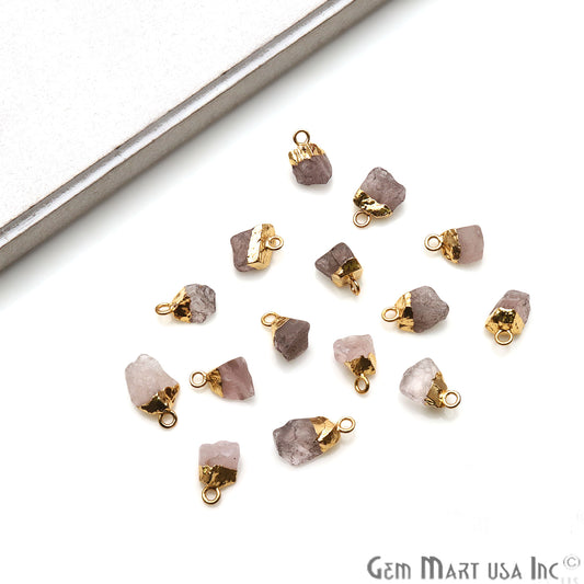 Rough Rose Quartz Organic 18x11mm Single Bail Gold Electroplated Gemstone Connector - GemMartUSA