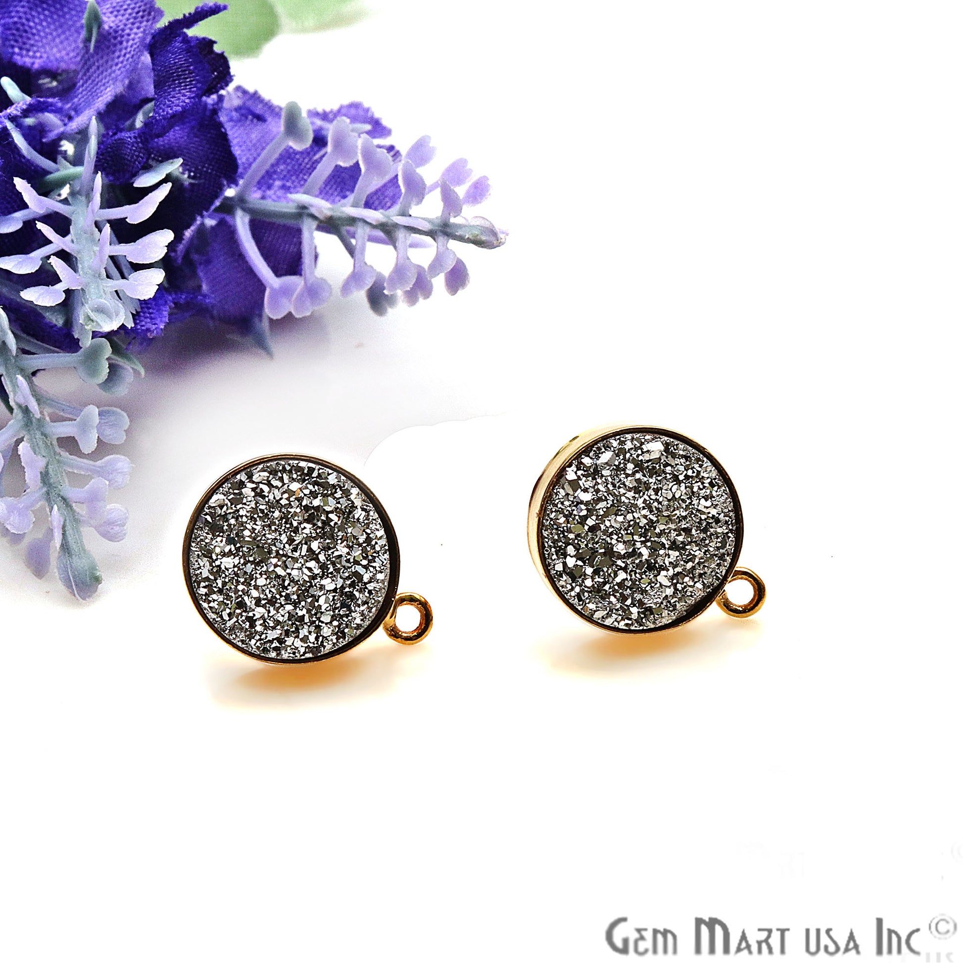 DIY Round Druzy 12mm Single Bail Gold Plated Bezel Setting Stud (Pick Color) - GemMartUSA