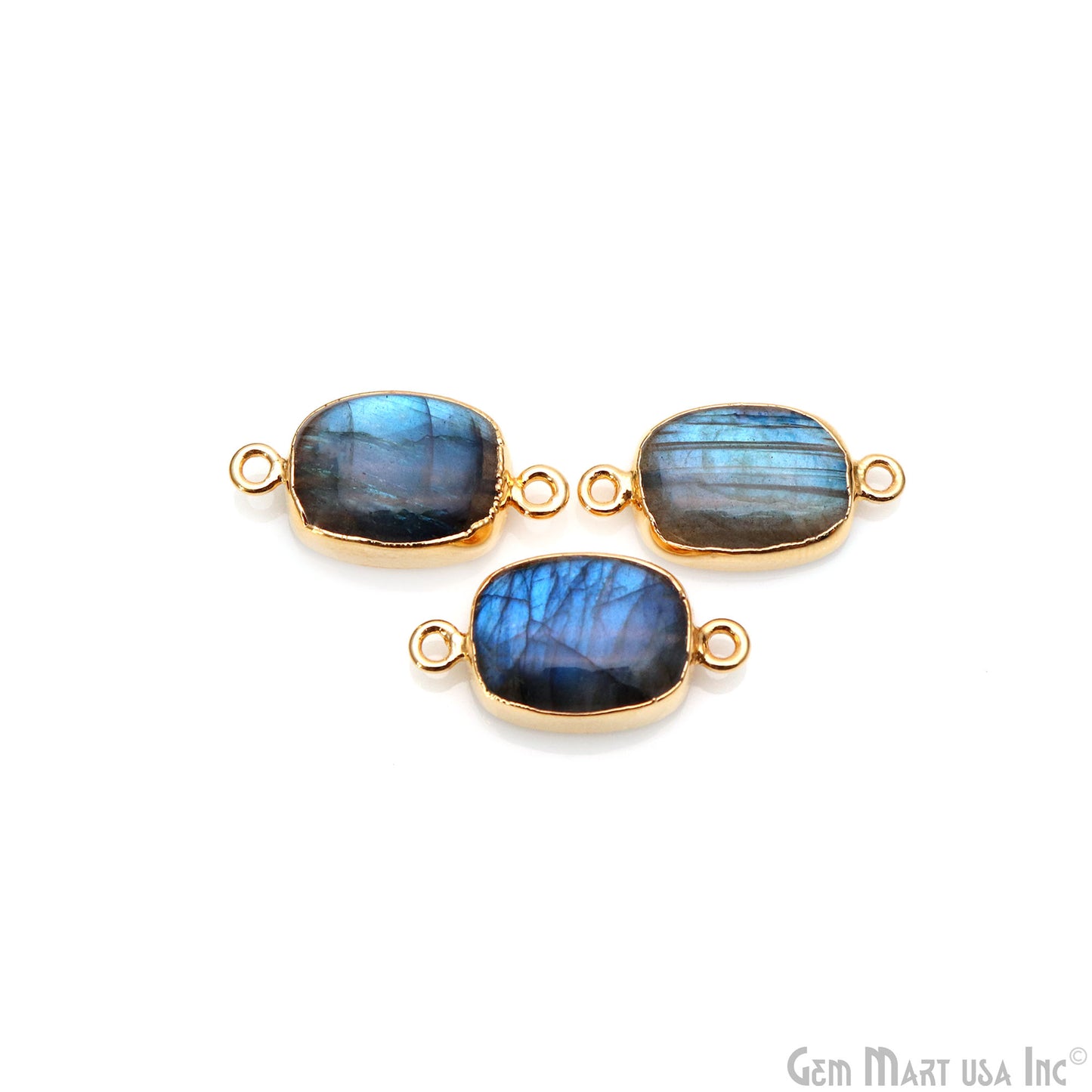 Flashy Labradorite 24x12mm Cabochon Octagon Double Bail Gold Electroplated Gemstone Connector