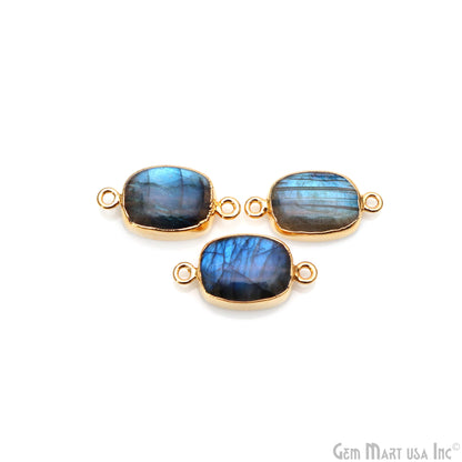 Flashy Labradorite 24x12mm Cabochon Octagon Double Bail Gold Electroplated Gemstone Connector