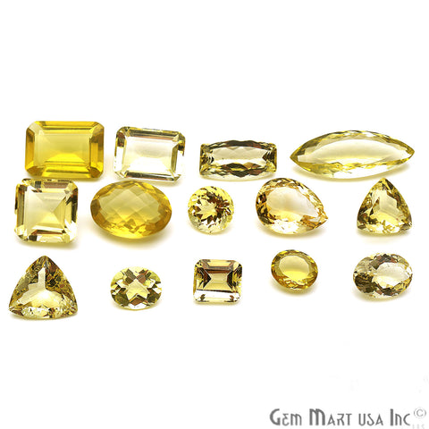 100 Cts Mix Lemon Topaz Stones 10-15mm Faceted Precious Loose Gemstones - GemMartUSA