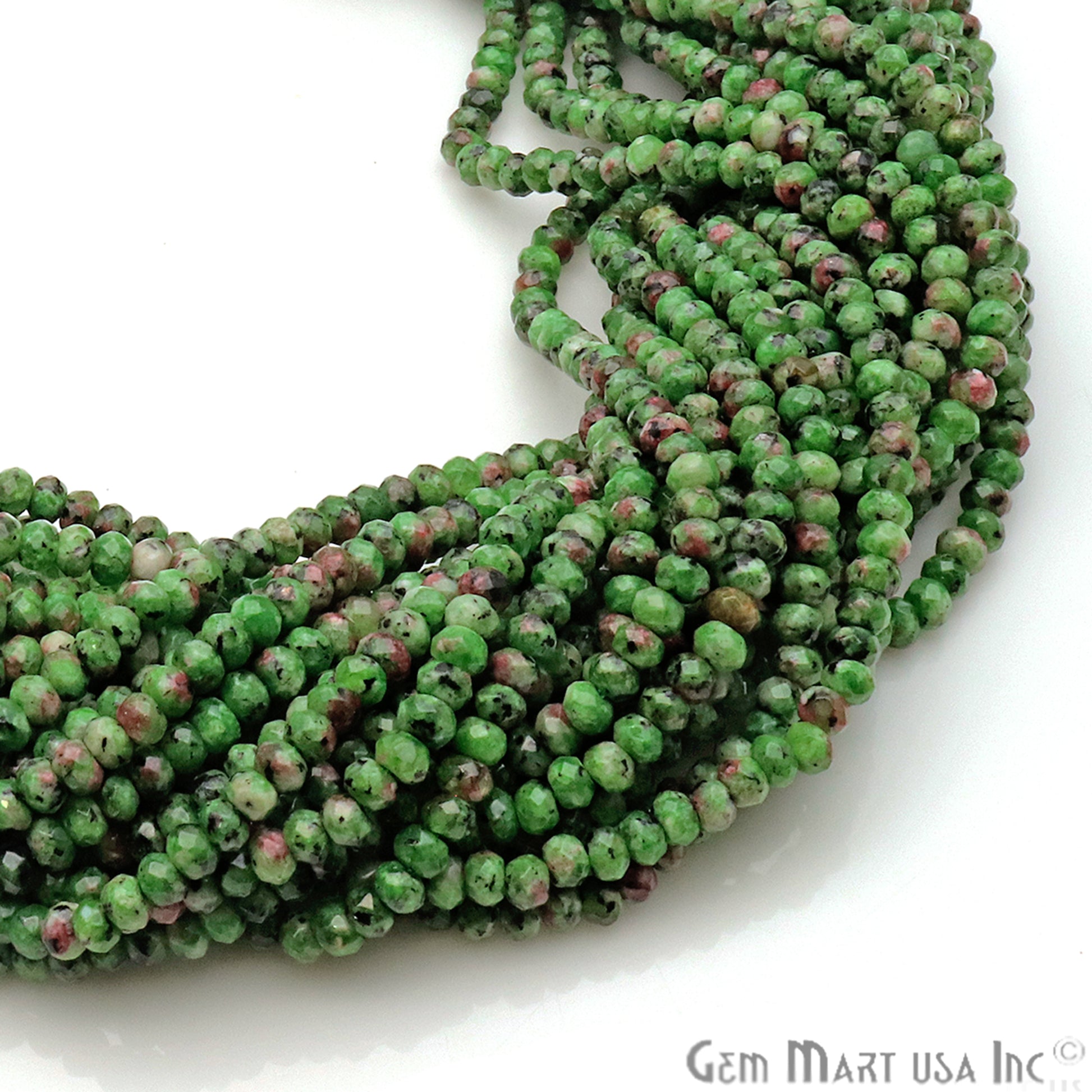 Ruby Zoipsite Jade 3-4mm Faceted Rondelle Beads Strands 14Inch - GemMartUSA