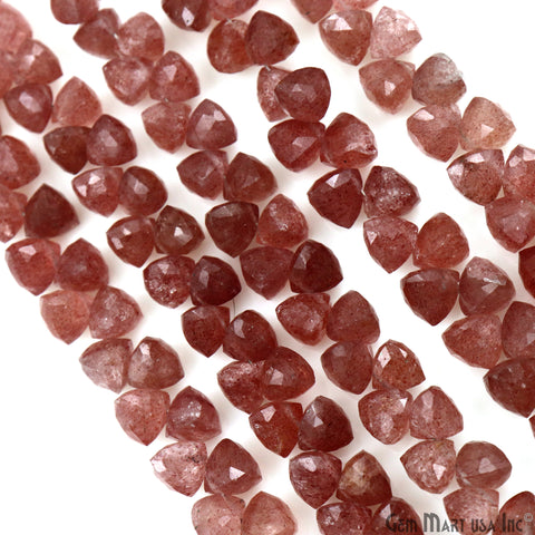 Strawberry Quartz Triangle Beads, 8 Inch Gemstone Strands, Drilled Strung Briolette Beads, Triangle Shape, 6-7mm