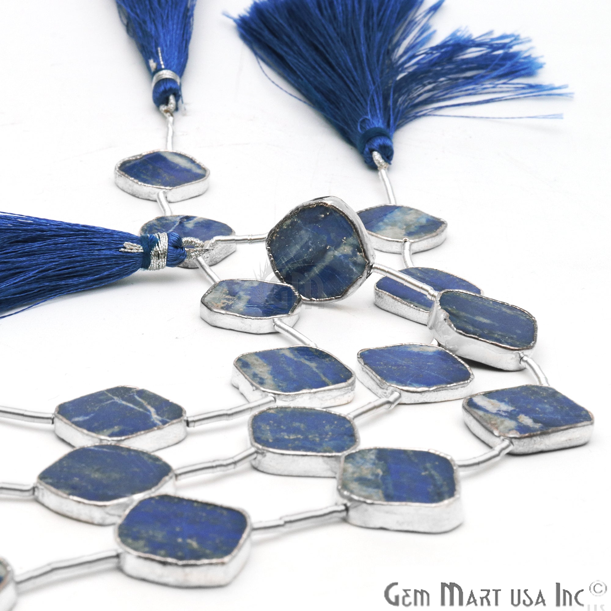 Lapis Free Form 18x15mm Silver Edged Crafting Beads Gemstone Strands 9INCH - GemMartUSA