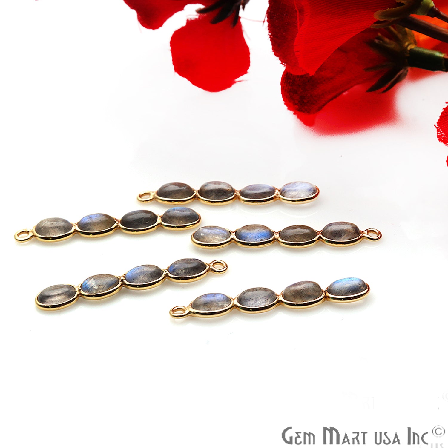 DIY, Labradorite Gold Plated 31X5mm Line Chandelier Finding Component - GemMartUSA