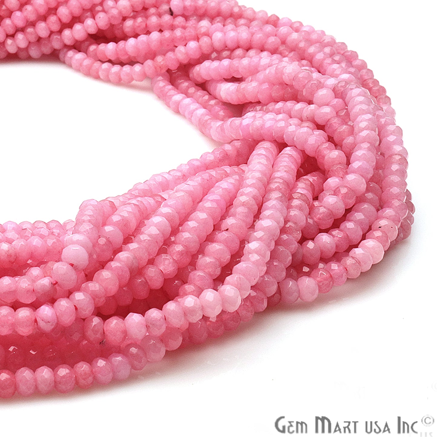 Baby Pink Jade 3-4mm Faceted Rondelle Beads Strands 14Inch - GemMartUSA