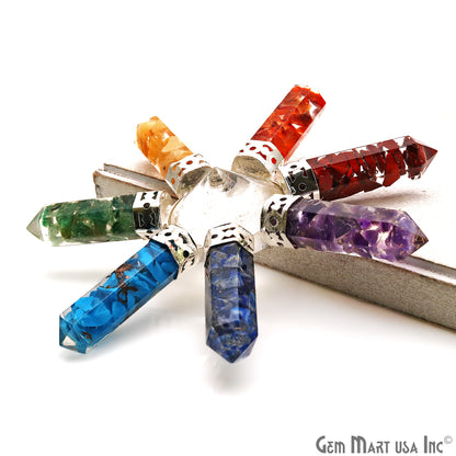 Crystal Pyramid, Seven Chakra pencil pendants, Silver Plated Filigree, Seven Chakra Stones, Home Decor, Healing Crystals 3INCH - GemMartUSA