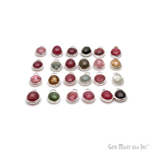 5pc Lot Multi Tourmaline Cabochon Oval 7x5mm Silver Plated Single Bail Gemstone Connector