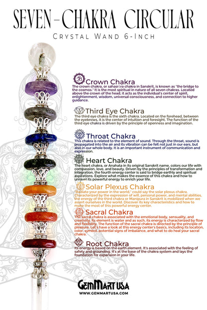 7 Chakra Round Crystal Wand 6-Inch,19mm Tumbled Stones with Crystal Ball for Spiritual Healing, Energy Balancing & Aura Cleansing