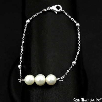 Pearl Round Gemstone Chain With Lobster Clasp Bracelet 7Inch